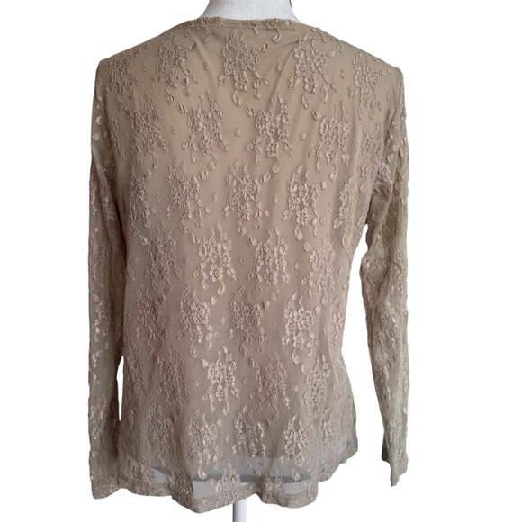 Jessica Holbrook Vintage Y2K Mesh Overlay Beige Long Sleeve Top Size Large - Picture 3 of 10